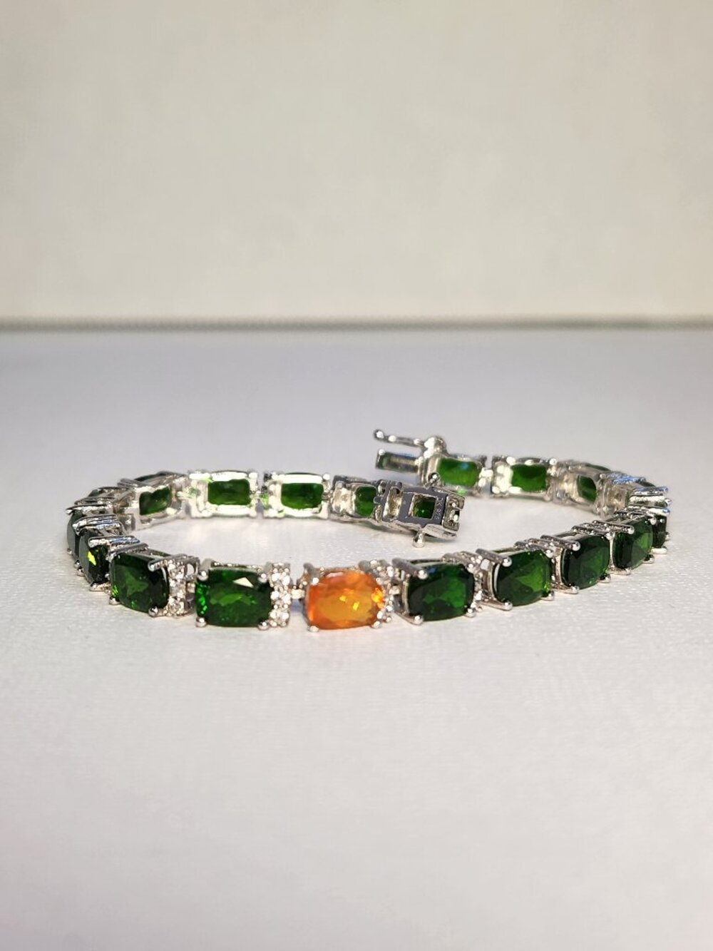 VTG 925 Chrome Diopside & Madiera Citrine & White Zircon 7" Bracelet Irish Theme - Picture 2 of 13